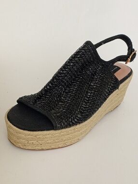 Steven By Steve Madden Black and Tan Wedge Slingback Jute Sandals Size 10M
